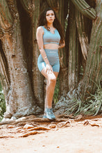 Load image into Gallery viewer, FIT GIRL SUMMER biker short set with U neck top in STEEL